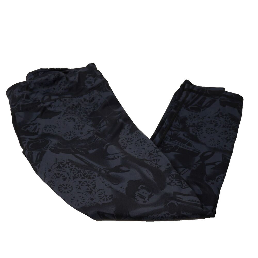 Betsey Johnson Performance Leggings Large Black Grey Stars Retro Media Pocket